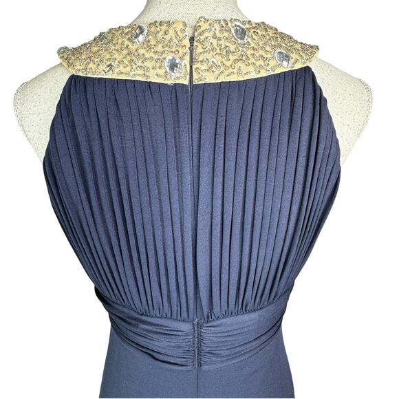 JS Boutique Halter Gown Maxi Dress Beaded Collar Keyhole Mermaid Hem Navy Blue 6 - Picture 8 of 11